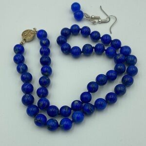 Vibrant Lapis Lazuli Beaded Necklace and Earring Set